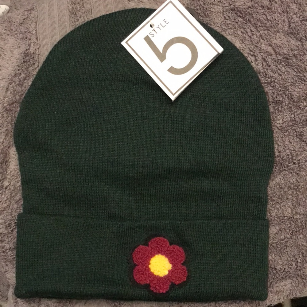 Kids Dark Green Beanie with Flower